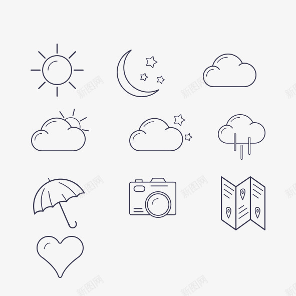 手绘天气元素图标psd_新图网 https://ixintu.com 元素 天气 平面设计 手绘 装饰