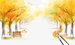 卡通手绘枫树风景素材