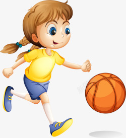 黄色的篮球儿童节打篮球的女孩高清图片
