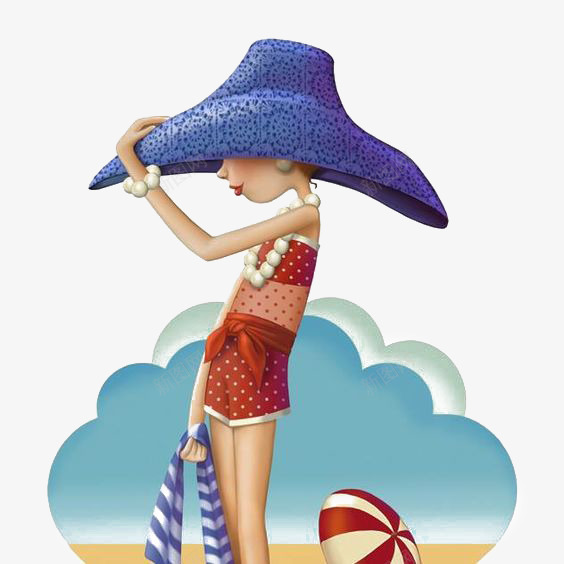 沙滩女生png免抠素材_新图网 https://ixintu.com 卡通 女生 帽子 度假 手绘 插画 旅游 沙滩 沙滩上的女人 玩耍