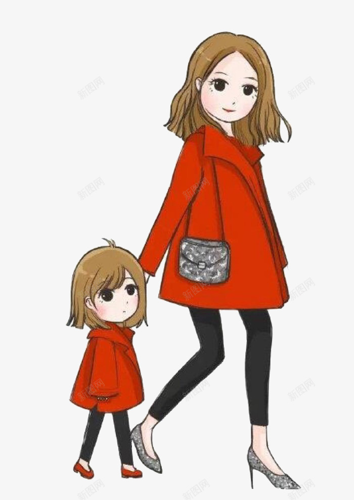 母亲节专辑png免抠素材_新图网 https://ixintu.com 卡通 手绘 母亲节素材 母子装 红色礼服衣服