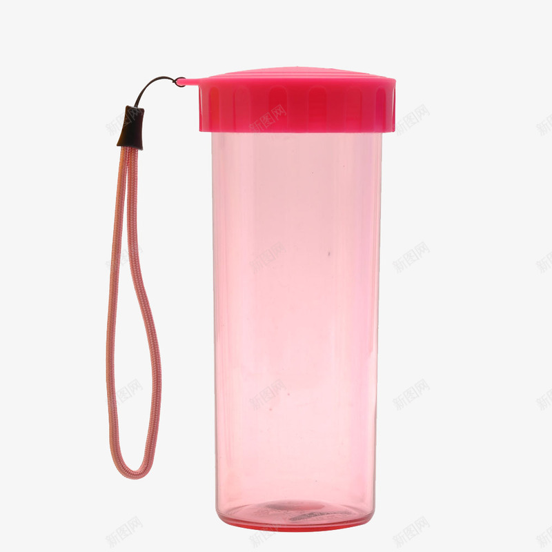 粉色塑料水杯png免抠素材_新图网 https://ixintu.com 喝水杯 带盖子 手提绳 方便携带