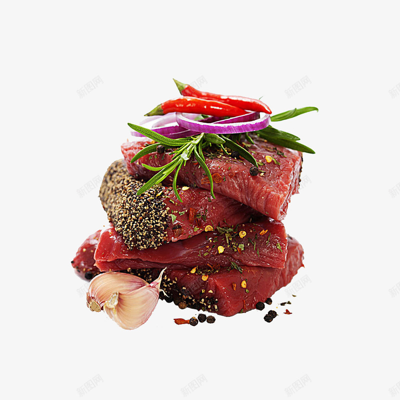 胭脂牛排png免抠素材_新图网 https://ixintu.com 牛肉 美食 肉 蔬菜 调料 餐饮
