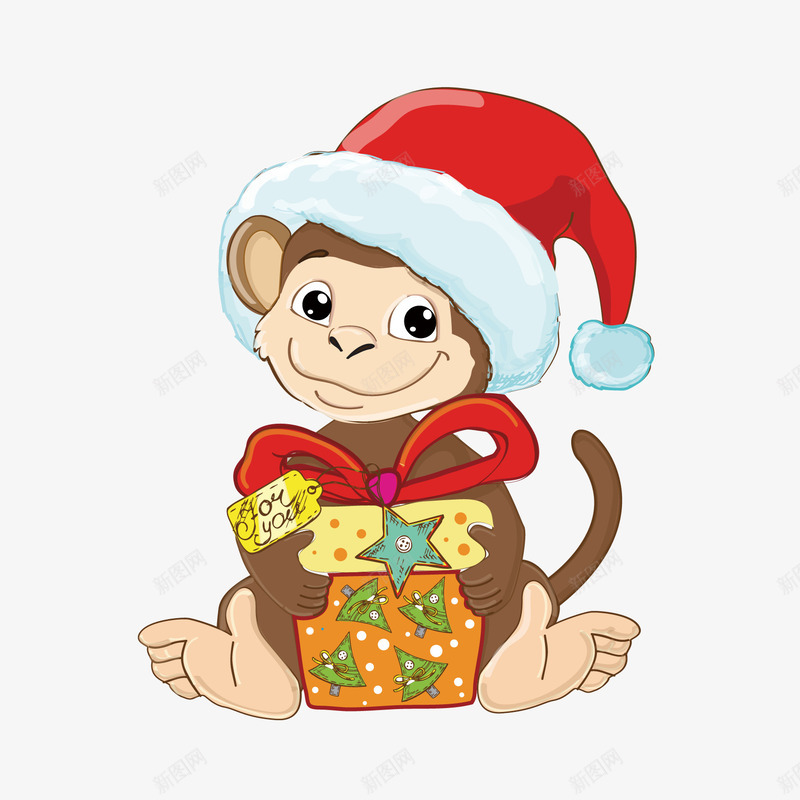 收到礼物的圣诞小猴png免抠素材_新图网 https://ixintu.com 圣诞节 小猴子 礼物