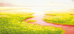 朝阳下的草地和小河背景装饰素材