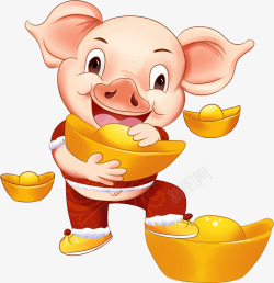 抱着猪抱着金元宝的猪高清图片