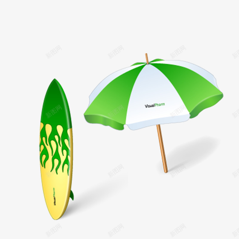 卡通沙滩伞和冲浪板png免抠素材_新图网 https://ixintu.com 冲浪板素材免抠 卡通风格素材免抠 沙滩伞素材源文件 沙滩素材免抠