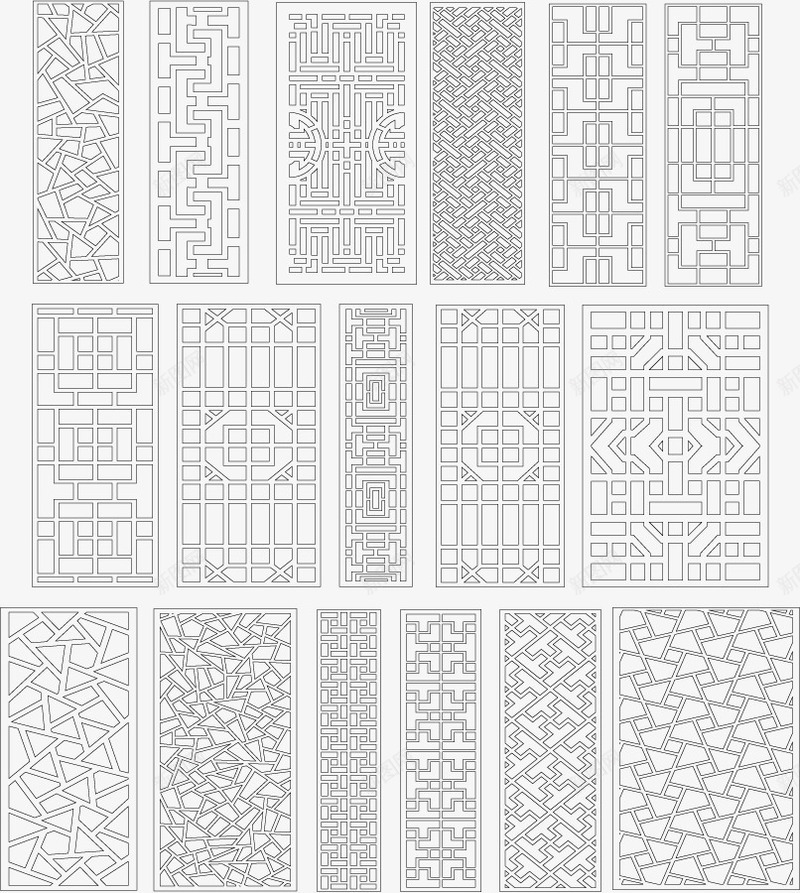 古典门窗和屏风花纹装饰矢量图ai免抠素材_新图网 https://ixintu.com 吊顶 屏风 底纹边框 花格 花纹 镂空 门窗 雕刻 矢量图