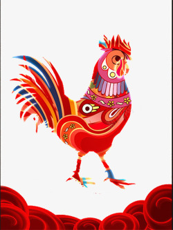 中国风手绘大红公鸡素材