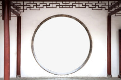 中国风木质家具门庭室外石墙圆形门框高清图片
