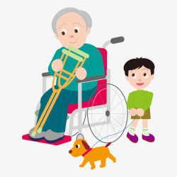 坐着轮椅卡通风格坐着轮椅的老爷爷高清图片