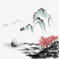 中国风手绘水墨风景山水徽派建筑13素材