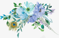 手绘的孔雀手绘卡通蓝色花卉孔雀羽毛高清图片
