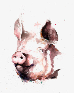 粉色母猪水彩小猪高清图片