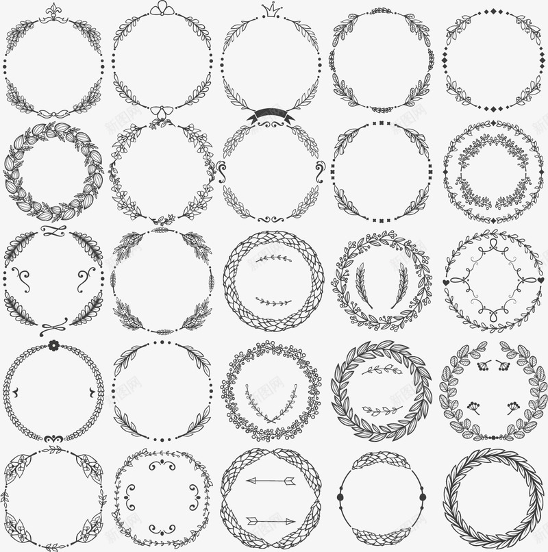 一组复古欧式花边矢量图ai免抠素材_新图网 https://ixintu.com 圣诞花环边框 欧式花藤 节日花边 花环 边框 矢量图