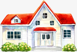 红色房屋手绘建筑风景素材