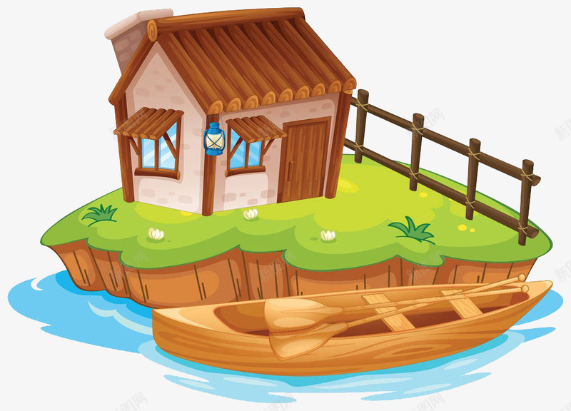 岛上的房子png免抠素材_新图网 https://ixintu.com 卡通 岛 房子 船