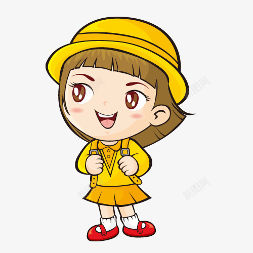 戴帽子的黄色小女孩png免抠素材_新图网 https://ixintu.com 上学 书包 免扣png下载 卡通人物 卡通女孩 卡通手绘 背书包的学生