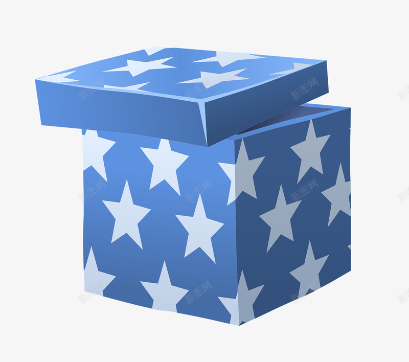 蓝色带星星纹样的盒子png免抠素材_新图网 https://ixintu.com 打开 方盒子 星星 蓝色
