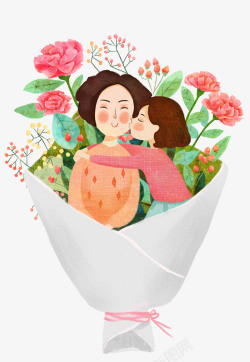 花束手绘卡通母亲节康乃馨花束高清图片