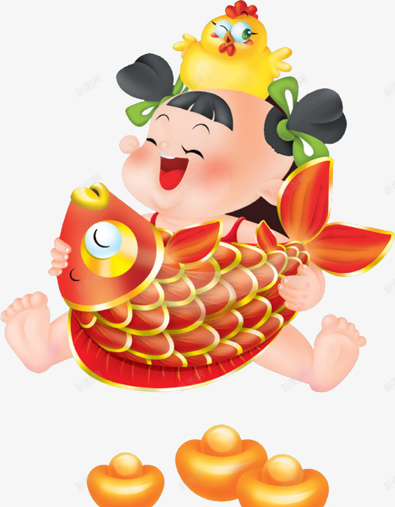 年年有鱼png免抠素材_新图网 https://ixintu.com 2017 元素 卡通 年年有鱼 幸运符 新年 童子 节日 鸡年