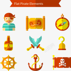海盗图标9款扁平化海盗元素图标矢量图高清图片