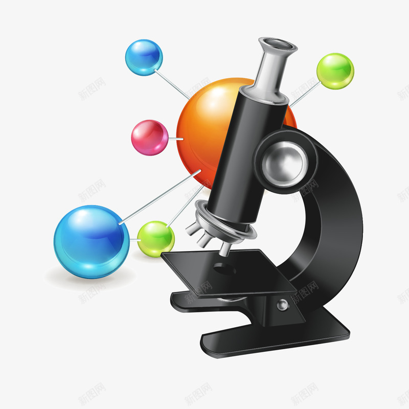 黑色显微镜png免抠素材_新图网 https://ixintu.com 卡通 实验 彩色球体 手绘 显微镜 细胞 结构 观察 黑色