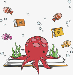 翻开书本上的红色章鱼矢量图素材