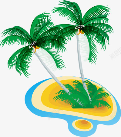 卡通沙滩上的椰子树png免抠素材_新图网 https://ixintu.com 卡通 椰子树 沙滩