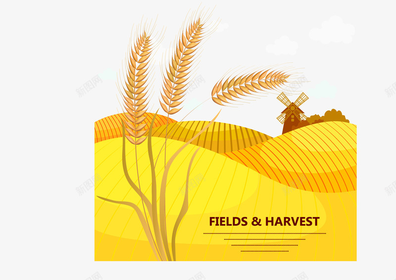 种植小麦农作物png免抠素材_新图网 https://ixintu.com 农作物 创意 大风车 小麦 房屋 种植 稻田
