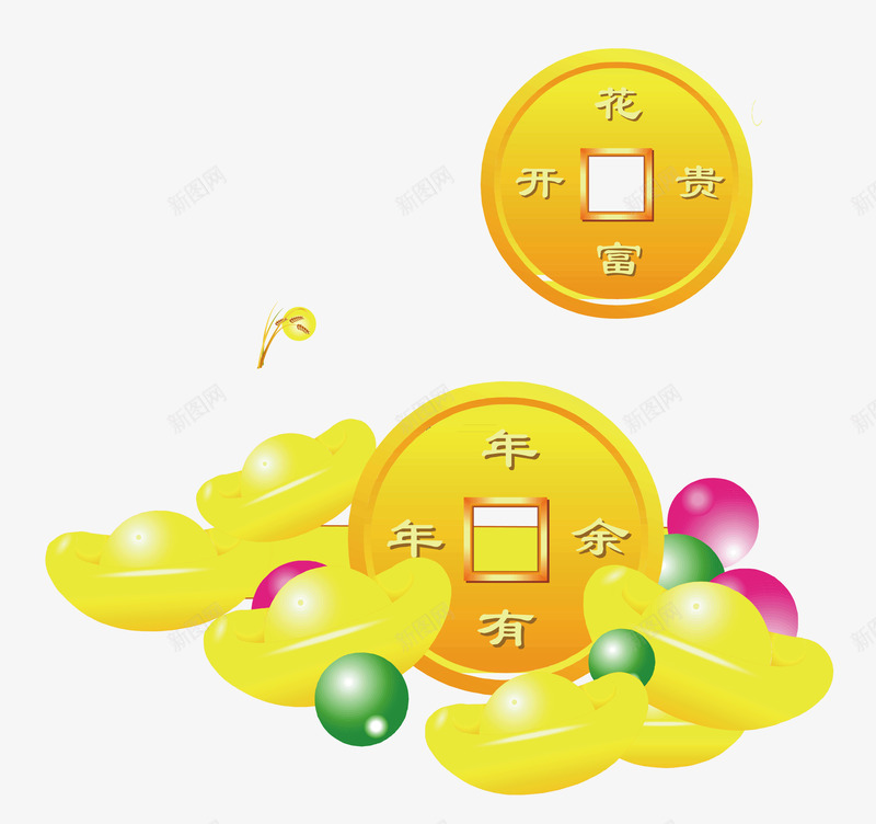 年年有余矢量图eps免抠素材_新图网 https://ixintu.com 喜庆 外圆内方 新年 矢量图 过年 金币 金色 铜钱 银子