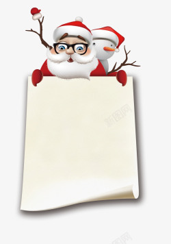 白色雪人拿着白色写字板的圣诞老人高清图片