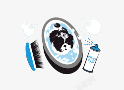 矢量清洁剂洗泡泡浴的黑毛狗矢量图高清图片