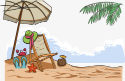 扁平化躺椅清新沙滩装饰矢量图高清图片