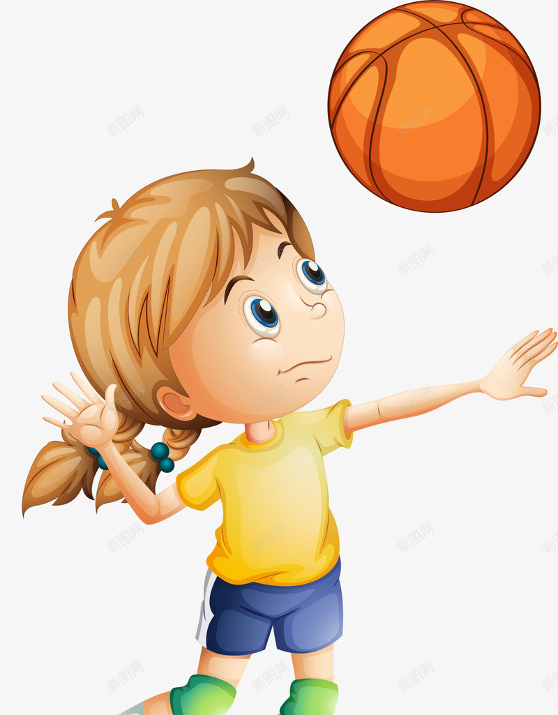 儿童节打篮球的女孩png免抠素材_新图网 https://ixintu.com 儿童节 可爱女孩 开心 打篮球的女孩 拍篮球 黄色篮球