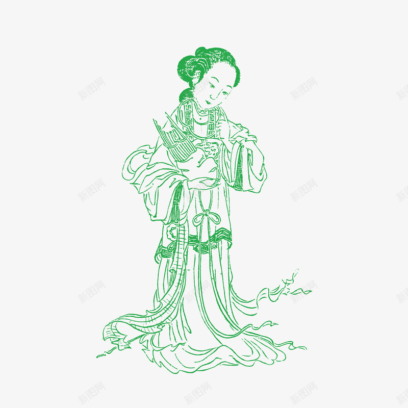 古代吹笙的女子png免抠素材_新图网 https://ixintu.com 中国风 古代 古代小人 吹笙 女子 歌舞献艺 站立的 简笔画 绿色