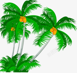 手绘沙滩手绘风景海报椰子树沙滩高清图片