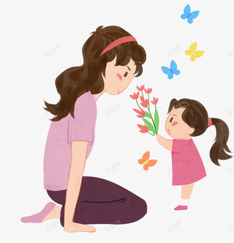 手绘人物插图母亲节妈妈收到女孩png免抠素材_新图网 https://ixintu.com 人物插图 可爱插图 女孩 妈妈 手绘 手绘人物插图母亲节妈妈收到女孩的花免费下载 收到花 母亲节 花束