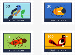 鸟类标本彩色昆虫邮票矢量图高清图片