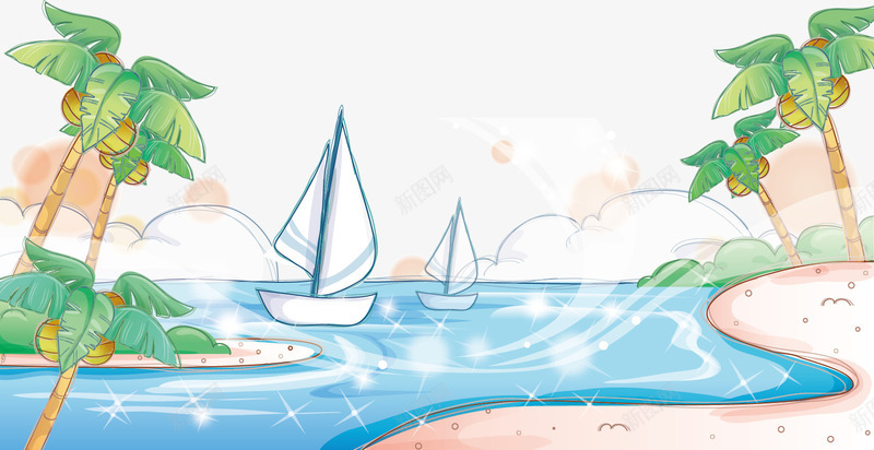 夏日缤纷png免抠素材_新图网 https://ixintu.com png下载 夏日美景 帆船 海报元素 装饰素材