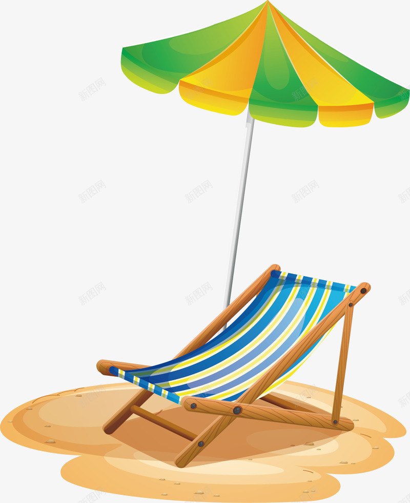 沙滩上的躺椅png免抠素材_新图网 https://ixintu.com 太阳伞 沙滩 矢量素材 躺椅