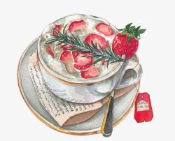 冻奶茶甜品手絵草莓奶茶高清图片