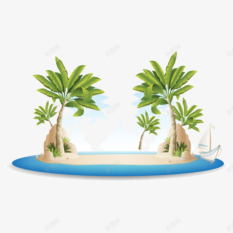 沙滩海边椰树png免抠素材_新图网 https://ixintu.com 度假 手绘树木 椰树 椰树素材 沙滩 沙滩素材