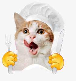 刀叉厨师可爱西餐刀叉猫咪高清图片