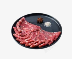 黑色肉片黑色盘子里的食材新鲜牛肉片高清图片