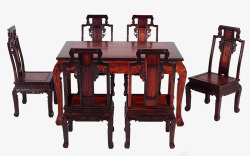 中式家庭式红酸枝餐桌椅七件套素材