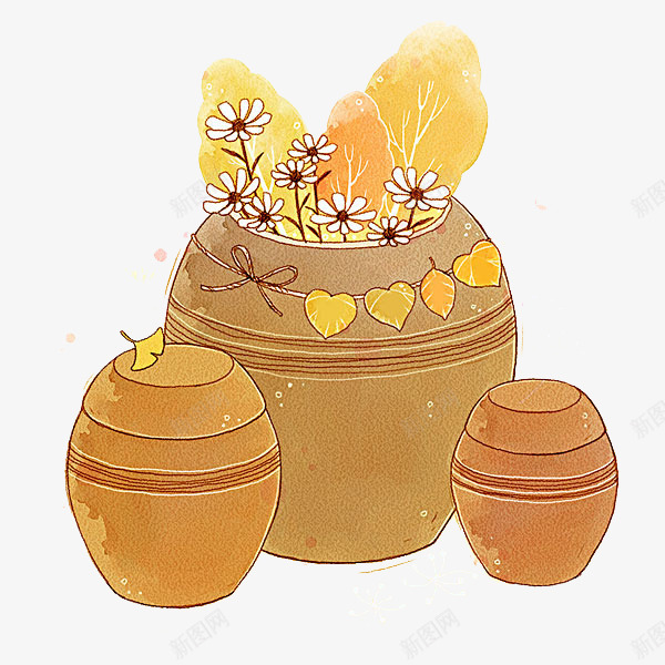 卡通陶罐png免抠素材_新图网 https://ixintu.com 卡通 彩绘 手绘 棕色 简图 花朵 陶罐 黄色