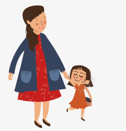 世界步行日妈妈和女儿散步素材