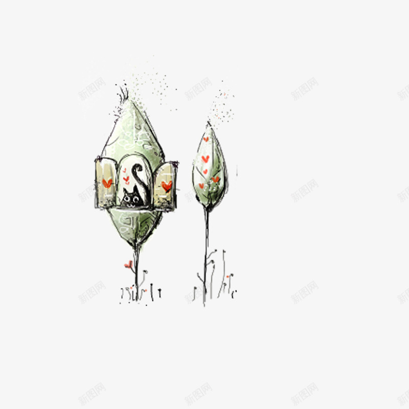 童话里的房子png免抠素材_新图网 https://ixintu.com 卡通 可爱 小树 房子 手绘