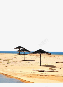海滩上的床图片海滩上的遮阳伞高清图片
